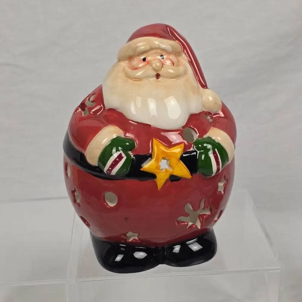 Ceramic Santa Tealight Holder Christmas Luminary 6”